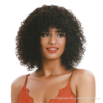 Latest hot honey brown double drawn machine made Brazilian Afro Kinky Curly Bob Wigs With Bangs Human Hair Wigs For Black Woman